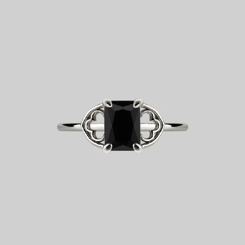 Silver and Diamond Ring-RAPTURE. Onyx & Gothic Arches Ring - Silver