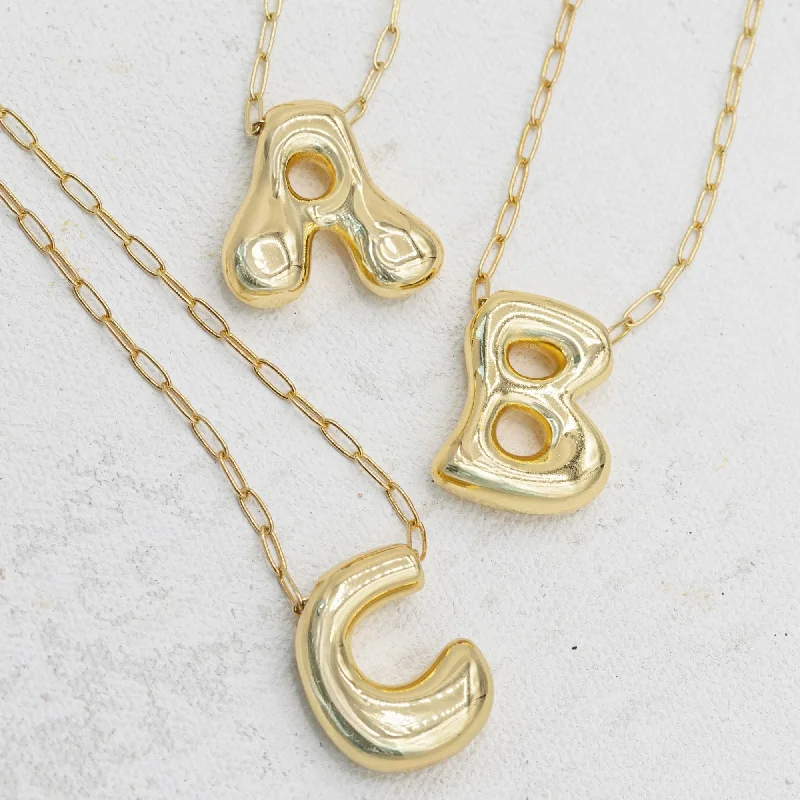 Chunky Chain Necklace-Gold Bubble Letter Necklace