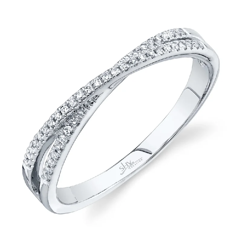 Custom Wedding Band with Diamonds-14K White Gold Cross Over Diamond Band