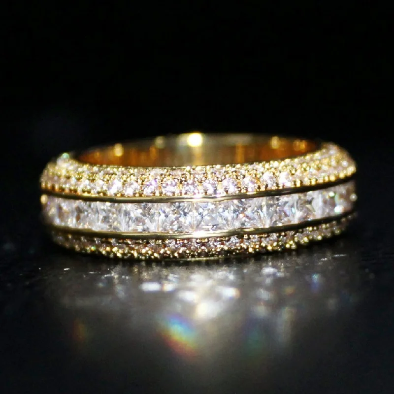 Silver Band Ring with Diamonds-.925 Silver Princess Cut Channel Set CZ Eternity Band Ring in Gold