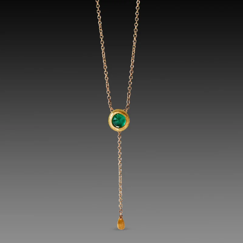 Custom Engraved Necklace-Delicate Emerald Necklace with Gold Drop