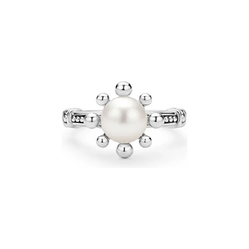 Handmade Engagement Ring-Lagos Sterling Silver Luna Fleur Pearl Ring