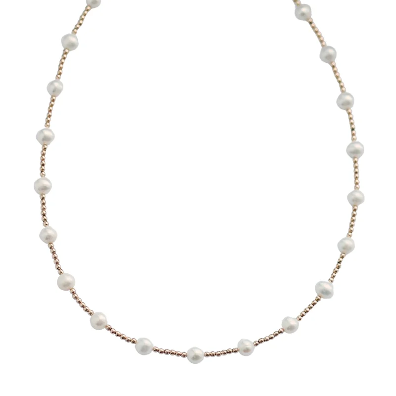 Classic Heart Necklace-"BARA" 14K Gold Filled & Pearl Beaded Choker/necklace