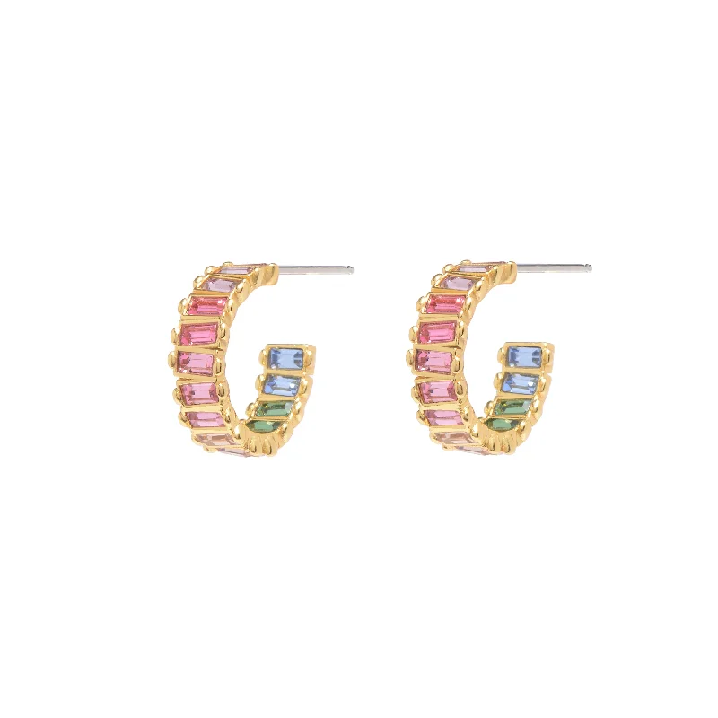 Artistic Gemstone Earrings-XS Baby Serena Hoops in Gold Rainbow