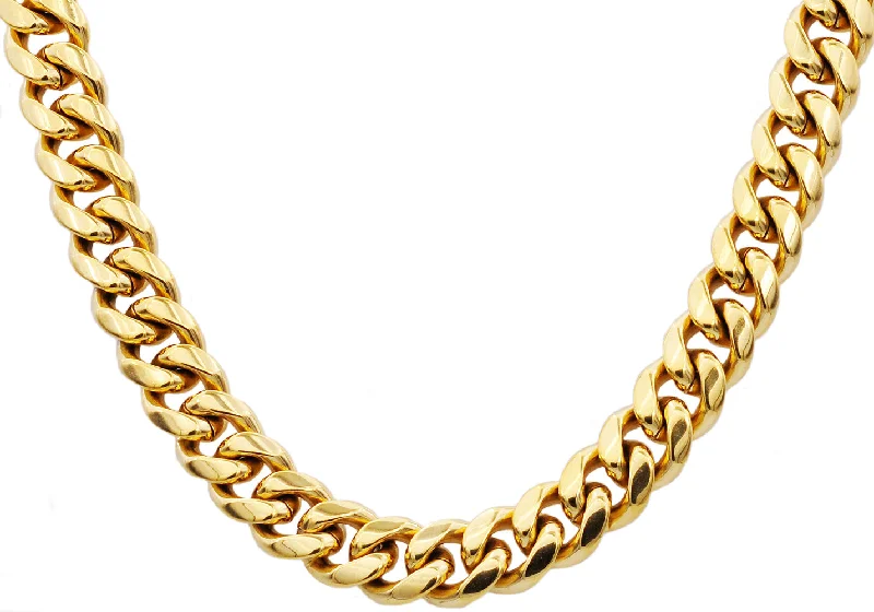 Long Chain Necklace for Women-Mens 14mm Gold Stainless Steel Cuban Link Chain Necklace With Box Clasp