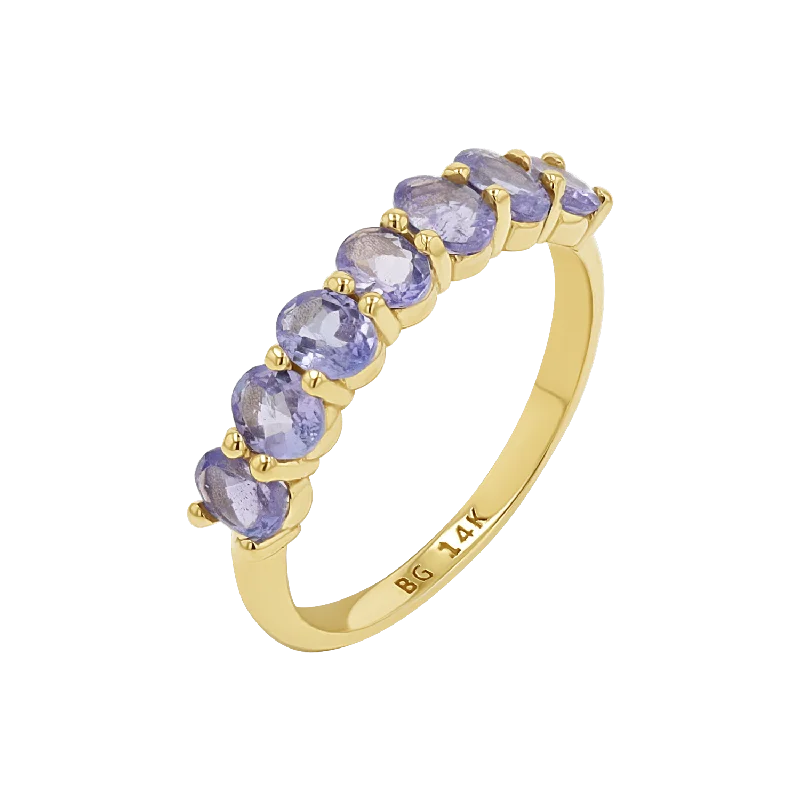 Elegant Pearl Ring-Tanzanite Oval Half Eternity Band