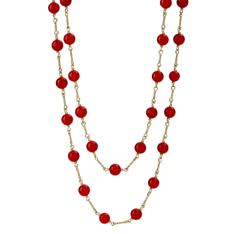 Handmade Chain Necklace-32 Inch Coral Bead Link Necklace