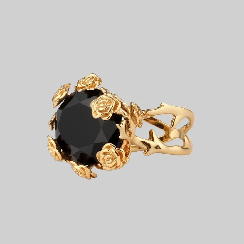 Gold Cluster Ring-UTOPIA. Gold & Onyx Roses Ring