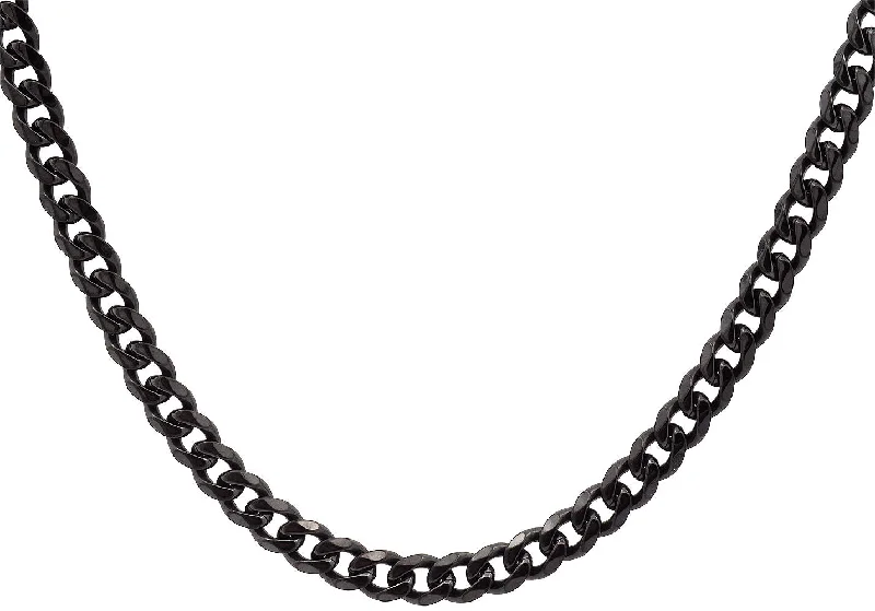 Boho Style Necklace-Mens 7mm Black Plated Stainless Steel Curb 24" Link Chain Necklace