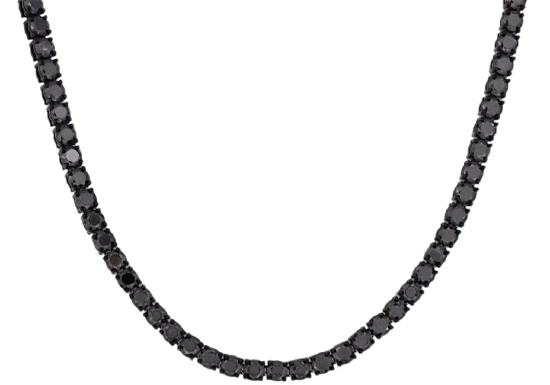 Handmade Pendant Necklace-Mens Black Stainless Steel Chain Necklace With Black Cubic Zirconia