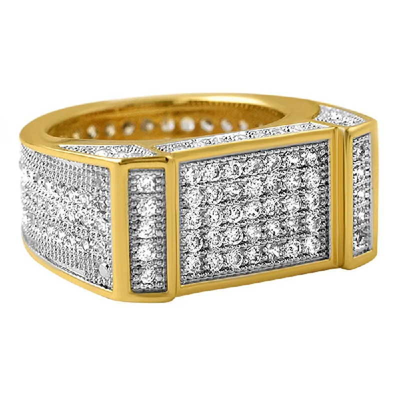 Men’s Vintage Wedding Band-Gold Bar CZ Bling Bling Ring