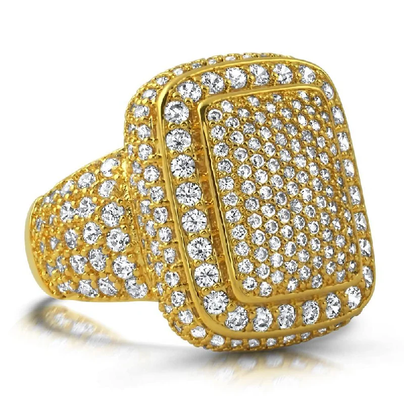 Simple Platinum Ring Set-Cocktail Chunky Ice Bling Bling CZ Mens Ring in Gold