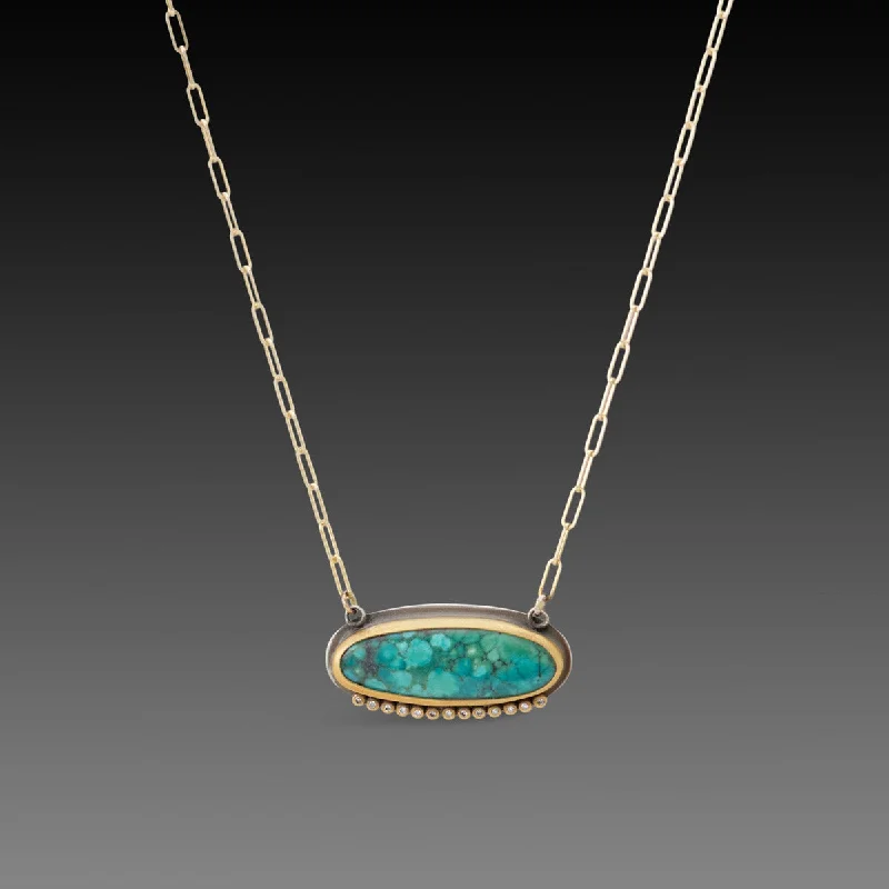 Simple Gold Choker Necklace-Turquoise Necklace with Diamond Line