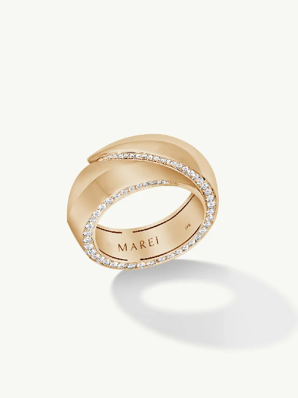 Custom Band Ring for Women-Sahara Oasis Ring With Pavé-Set Brilliant White Diamonds In 18K Yellow Gold, 8mm