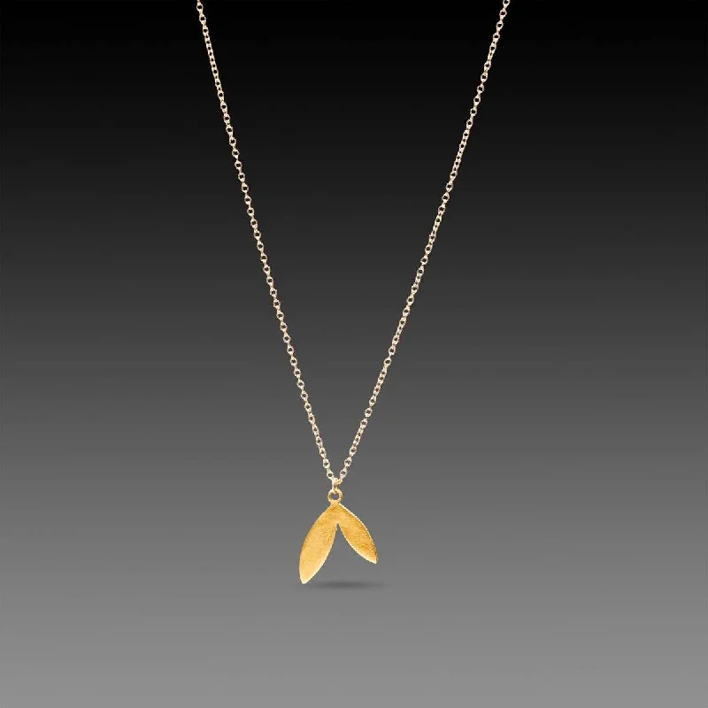 Two-Tone Gold Necklace-Gold Double Leaf Necklace