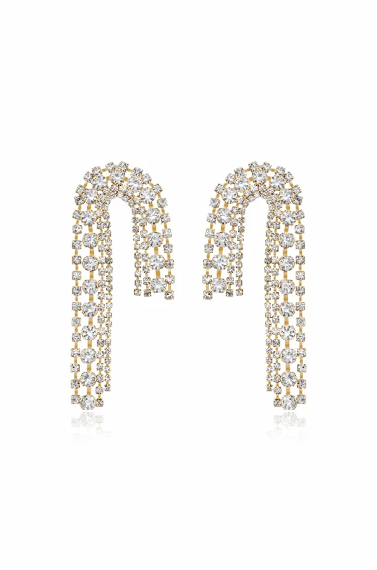 Large Bead Earrings-Crystal Arch Chain Statement Earrings