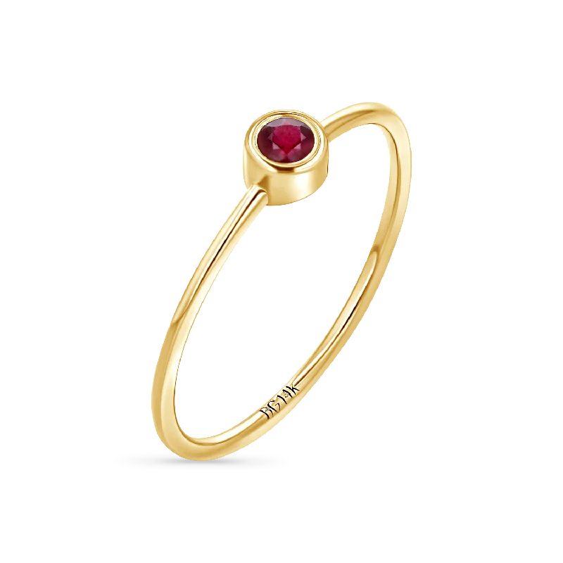 Two-Tone Wedding Ring-Solitaire Bezel Ruby Ring