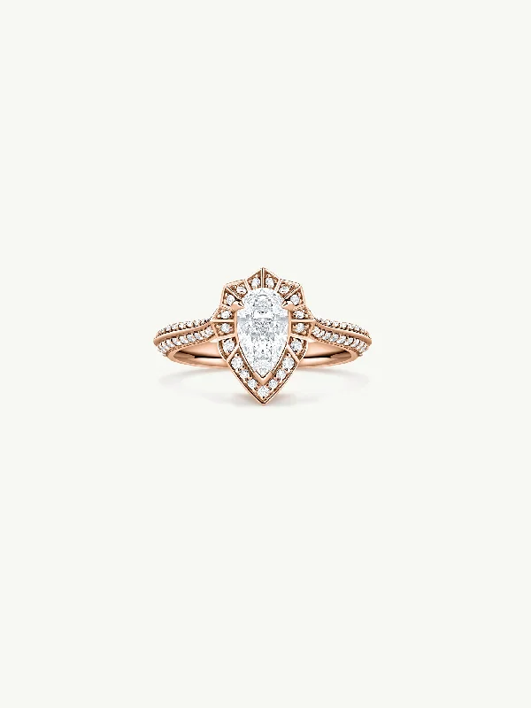 Chunky Gemstone Ring-Atara Engagement Ring With Brilliant-Cut Pear-Shaped White Diamond In 18K Rose Gold