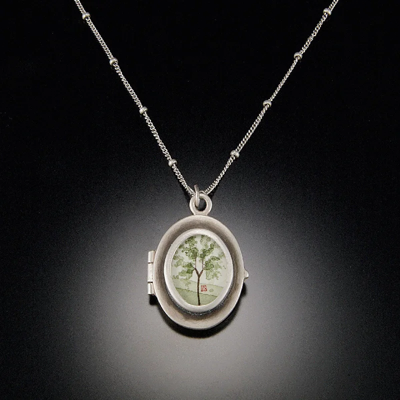 Custom Silver Bar Necklace-Spring Maple Locket