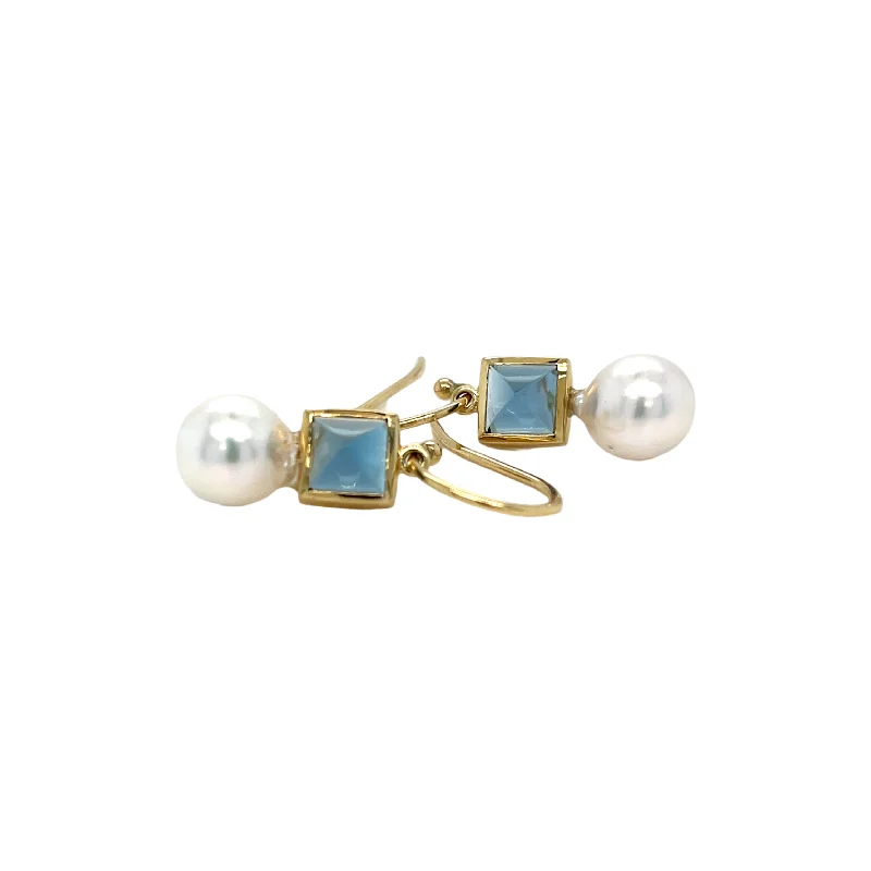 Luxury Diamond Earrings-London Blue Topaz and Pearl Drop Earrings