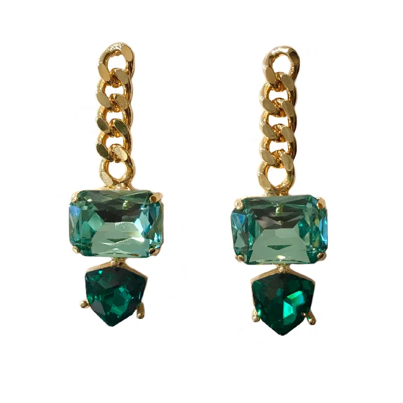 Floral Stud Earrings-Kerry Chain Emerald Drop Earrings