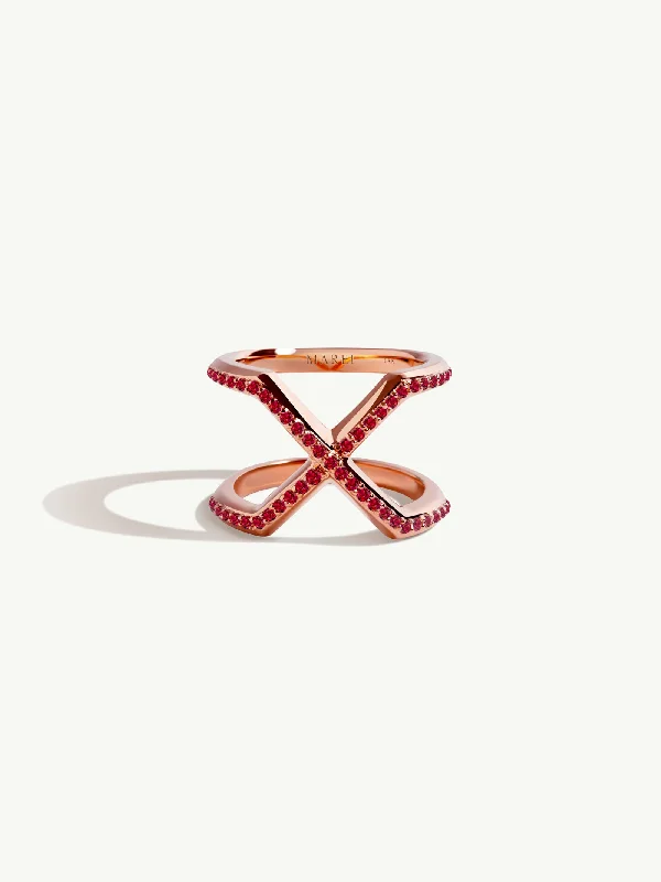 Birthstone Ring for Women-Exquis Infinity Ring With Pavé-Set Brilliant Cut Rubies In 18K Rose Gold