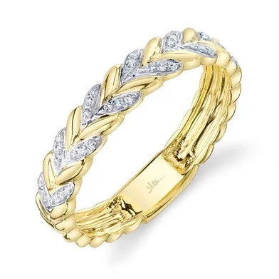 Personalized Silver Wedding Ring-14K Gold Diamond Wreath Band