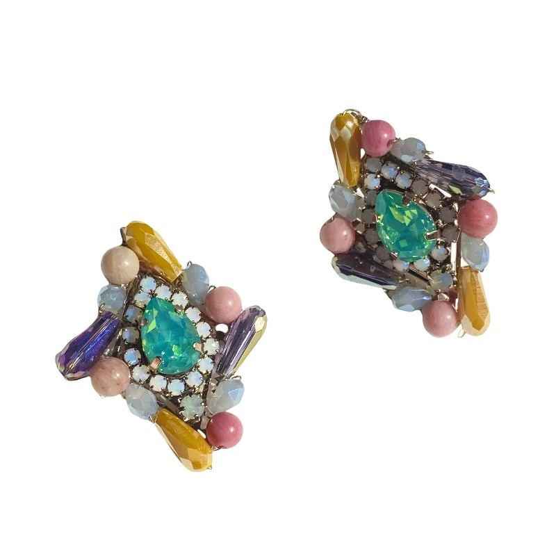 Art Deco Earrings-Karen Diamond Color Cluster Stud Earrings