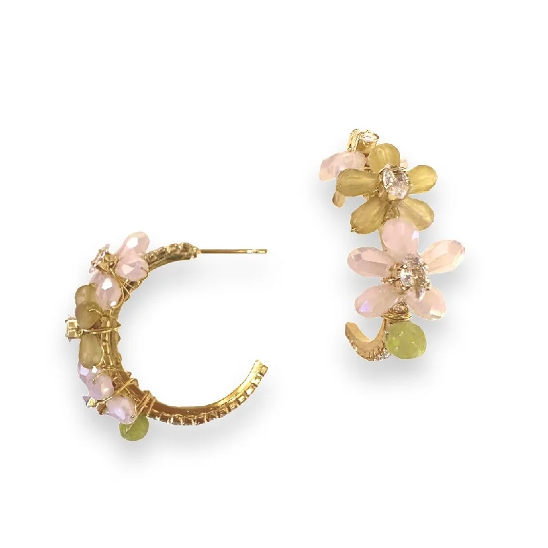 Minimalist Hoop Earrings-Kerry Crystal Flowers Hoops