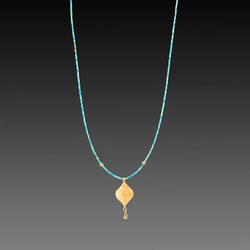 Custom Pendant Necklace for Women-Turquoise Necklace with 22k Charm and Diamond Drop