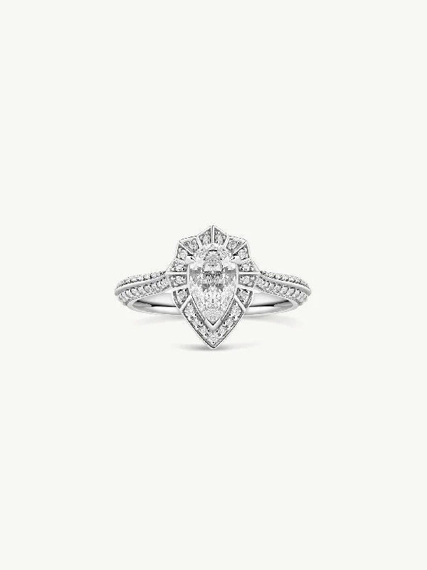 White Gold Wedding Ring-Atara Engagement Ring With Brilliant-Cut Pear-Shaped White Diamond In Platinum