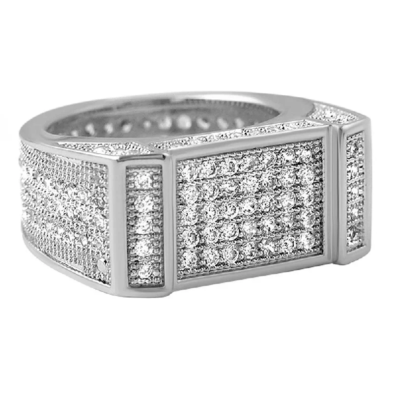 Personalized Titanium Ring-Rhodium Bar CZ Bling Bling Ring