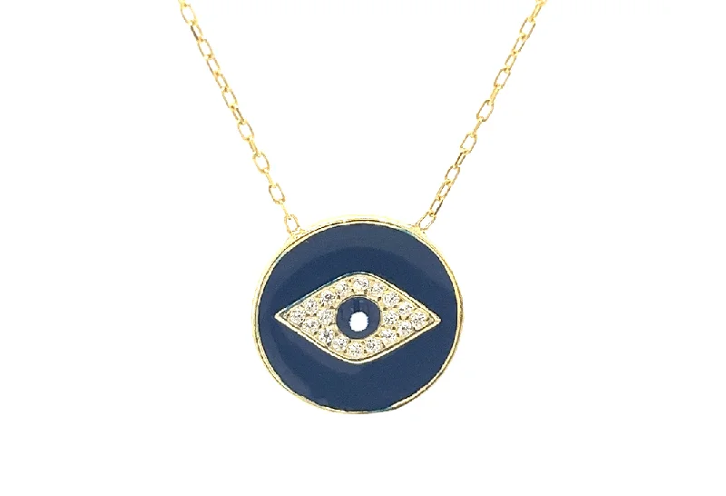 Fashion Silver Pendant Necklace-Evil Eye "Odin" Medallion CZ Necklace