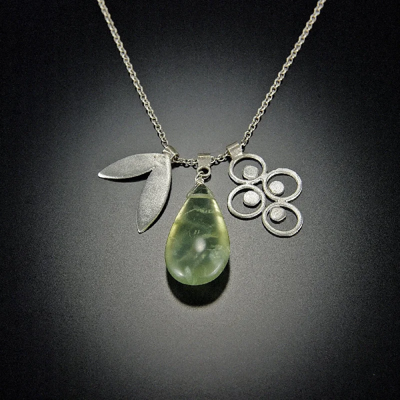 Natural Stone Pendant for Necklace-Prehnite Teardrop Charm Necklace