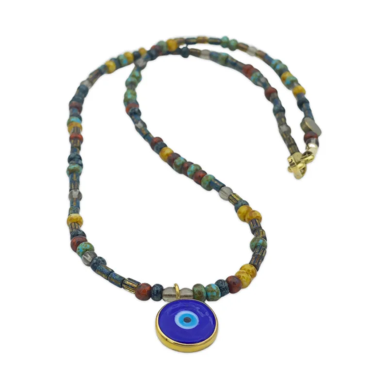 Two-Tone Gold Necklace-Murano Glass Evil Eye Necklace