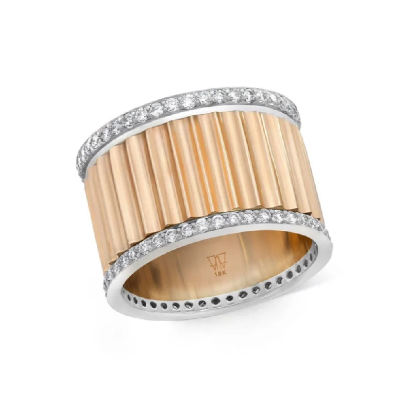 Sapphire Wedding Ring for Women-Walters Faith 'CLIVE' Two-Tone Diamond Fluted Band Ring