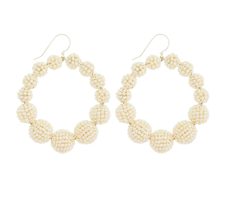 Classic Pearl Earrings-<br>The Olivia Hoop <br> Cream