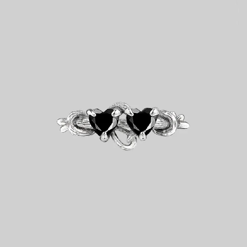 Large Diamond Ring-ENTANGLED. Quantum Entangled Onyx Hearts Ring - Silver