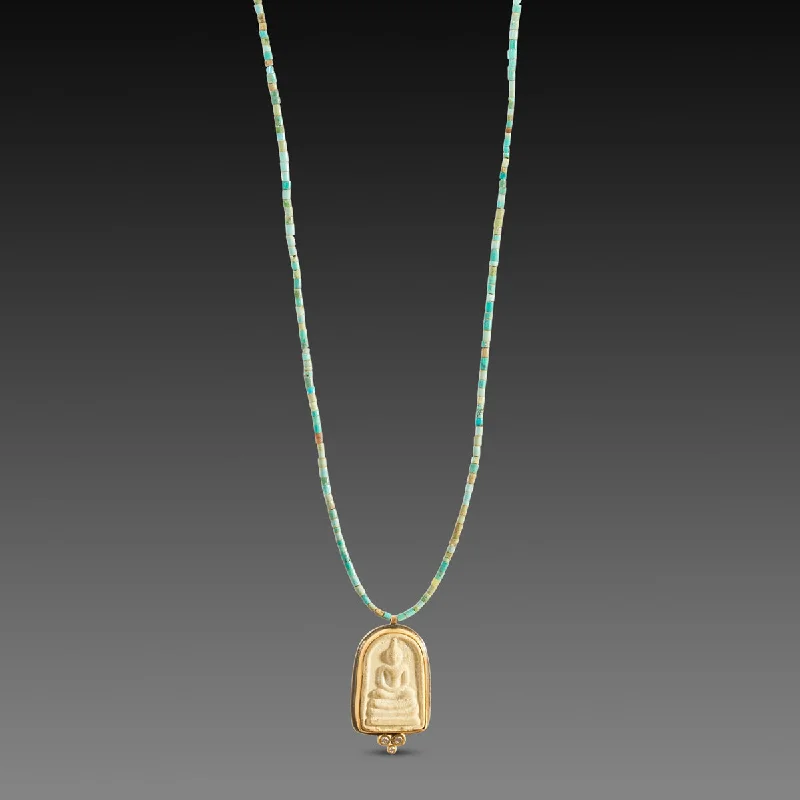 Personalized Birthstone Necklace-Buddha Amulet on Turquoise Strand