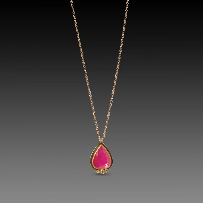 Geometric Bar Necklace-Ruby Teardrop Necklace