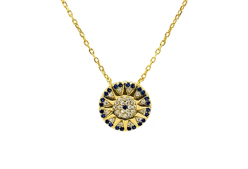 Simple Crystal Pendant Necklace-"RA" Evil Eye Sapphire CZ Necklace