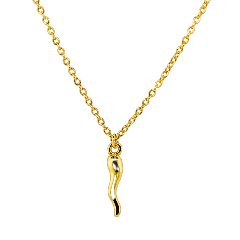 Luxury Pearl Necklace-bara boheme | "MINI ITALIAN HORN" Charm on Gold-Filled Chain Necklace