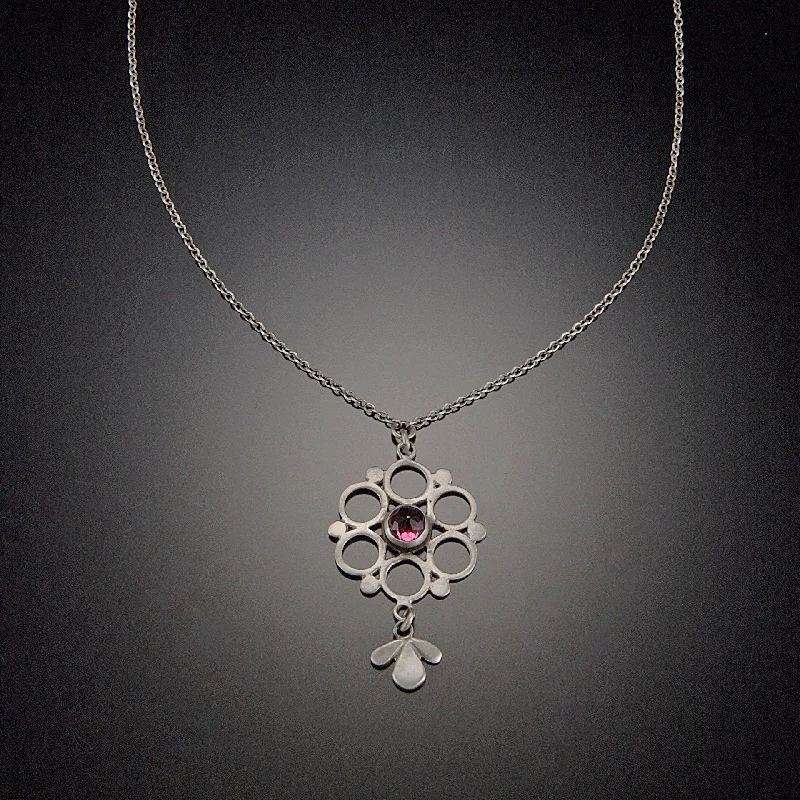 Modern Gold Necklace-Mandala Necklace with Garnet