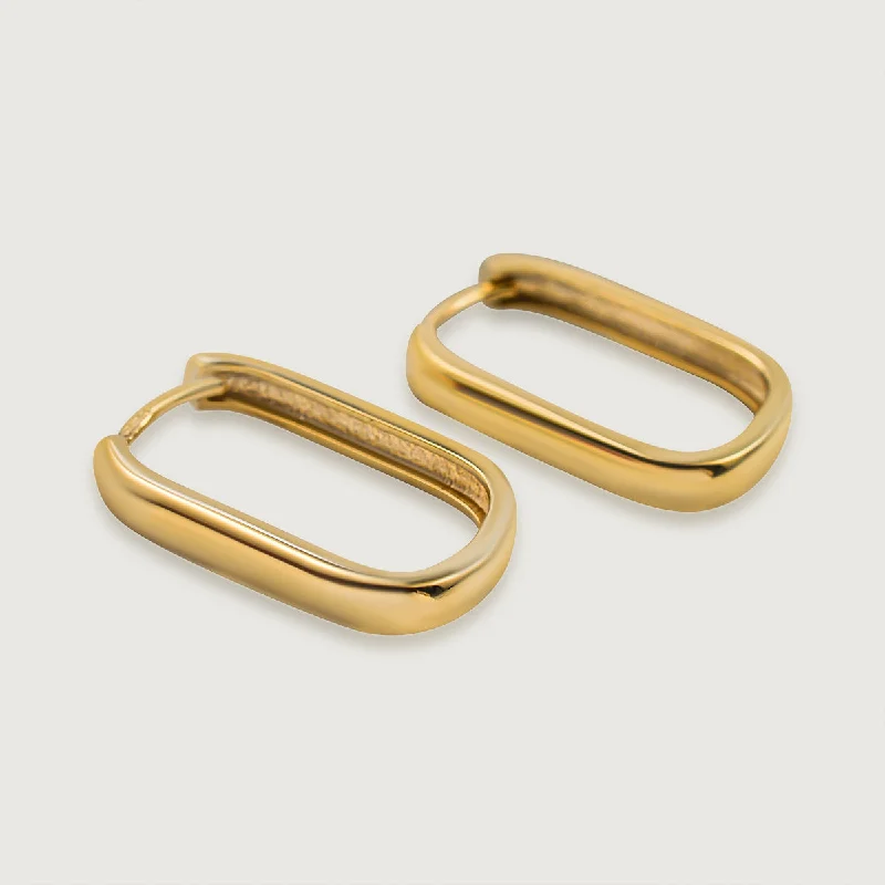 Oversized Hoop Earrings-Baguette Large Hoop Earrings in 9K Gold