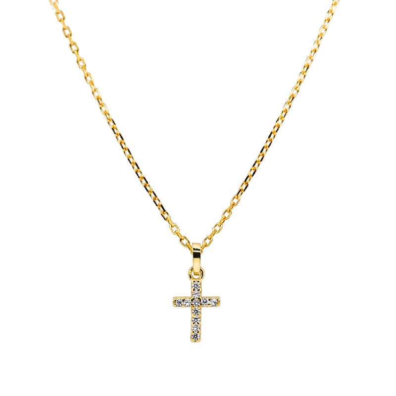 Dainty Gold Chain Necklace-"CATHERINE" Small Pave Cross CZ Necklace