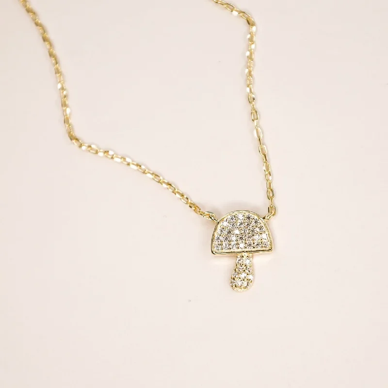 Personalized Silver Pendant Necklace-Mushroom Pave CZ Necklace