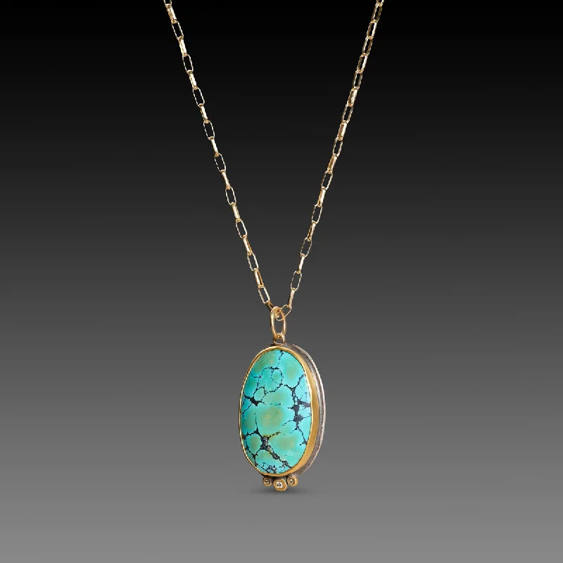 Vintage Charm Necklace-Oval Turquoise Necklace with Diamond Trio