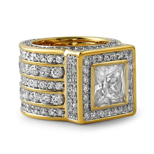 Classic Diamond Wedding Ring-Iced Out Ring Square Gold President