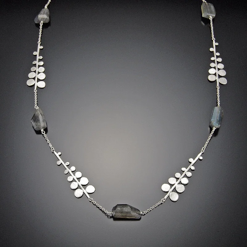 Luxury Silver Necklace-Fern Chain Necklace with Labradorite