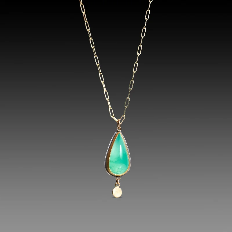 Elegant Diamond Necklace-Chrysoprase Teardrop Necklace